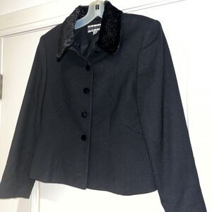 Amanda Smith Petites Black Wool Jacket Blazer Women’s Size 8P fur collar